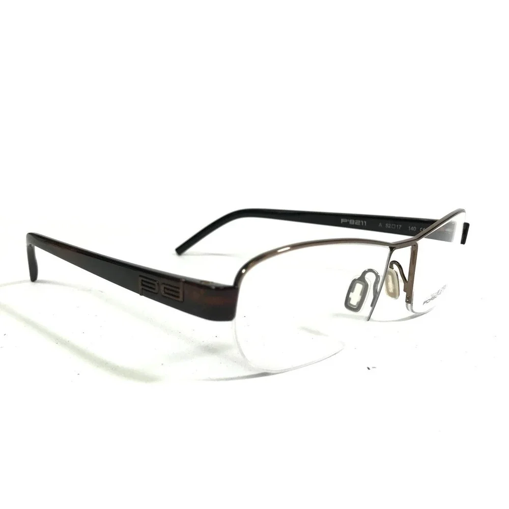 Porsche Design Eyeglasses Frames P8211 A Brown Rectangular Half Rim 52-17-140